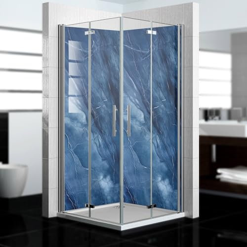 dedeco Eck-Duschrückwand wasserfest Motiv: Marmor V22, 2 x 100x200 cm, als Badrückwand zum Fliesenersatz, als Dekorwand, Wandverkleidung und Duschplatte aus Aluminium - Made in Germany