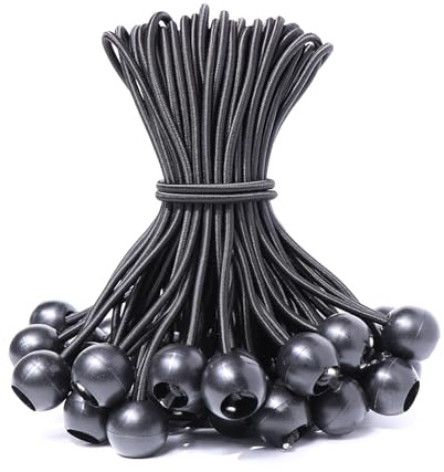 JunGG Spanngummis mit Kugel 12-er Pack 20cm Planenspanner mit Kugel Schwarz | Gummispanner Zeltgummis Expanderschlingen Gummischlaufen für Planen Zelt Banner