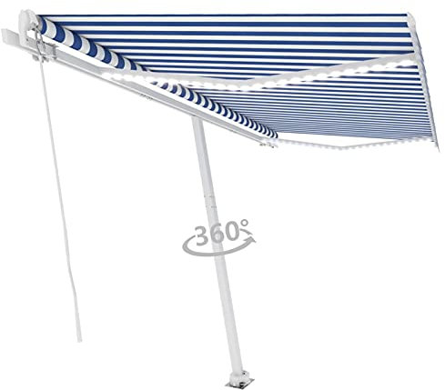 Bulliing Gelenkarmmarkise Einziehbar mit LED 400x350 cm Balkon Markise Sonnenmarkisen Markise FüR Den AußEnbereich Garten Markisen Gelenkarmmarkise Blau und Weiß