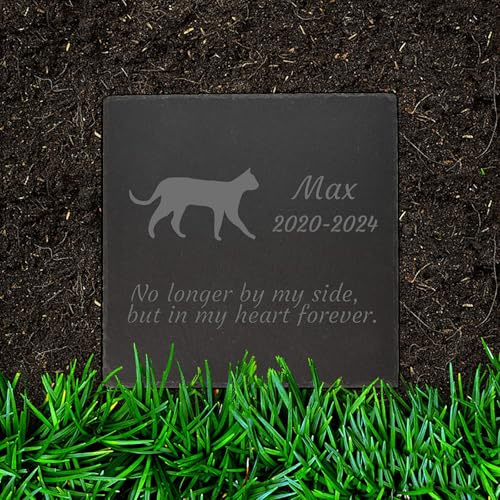 Jodimitty Katze Grabstein Gedenkstein personalisierte Name & Lebensspanne & Nachricht, Quadratischer Grabschmuck Wetterfest Grabplatte mit Gravur Tombstone 10cm/15cm/20cm