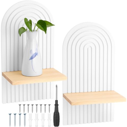 Hejo 2 st trähyllor för vägg, boho regnbåge väggdekor, personlig väggdekor, vägghyllor, moderna hängande hyllor, trädekor för vardagsrum, sovrum, barnrum eller kök (vit)
