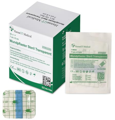 HansaGT Medical Wasserfest Pflaster 7 X 6 Cm Wundpflaster Steril Transparent - Wasserdichtes Pflaster Nach Op Duschpflaster - Selbstklebender Verband Einzeln Verpackt 50 Stück