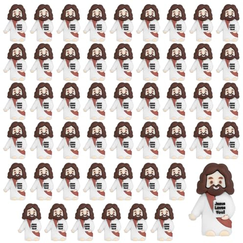 lasuroa 50pcs Mini Jésus, Petit Jésus Petit Jésus Miniature pour Les Oufs de Pâques Cadeau de Fête de Noël Cadeau de Baptême Cacher et Chercher(Marron)