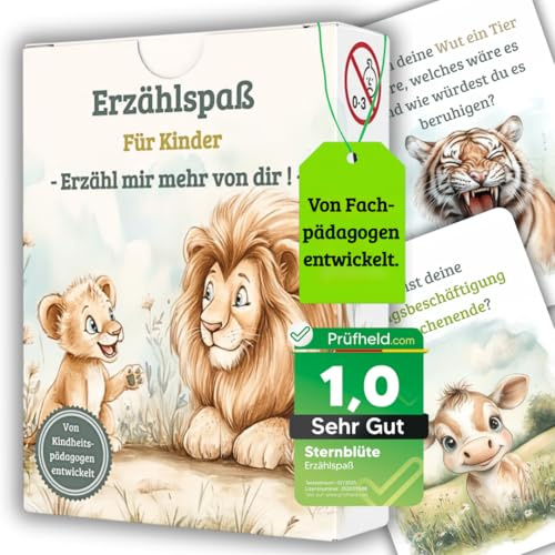 Sternblüte 60 Erzählkarten Kinder, Erzählt euch mehr, Erzähl mal von dir, Erzählt euch mehr, Allgemeinwissen Kinder, Lernspiel & Geschenk für Mädchen und Junge, DIN A7
