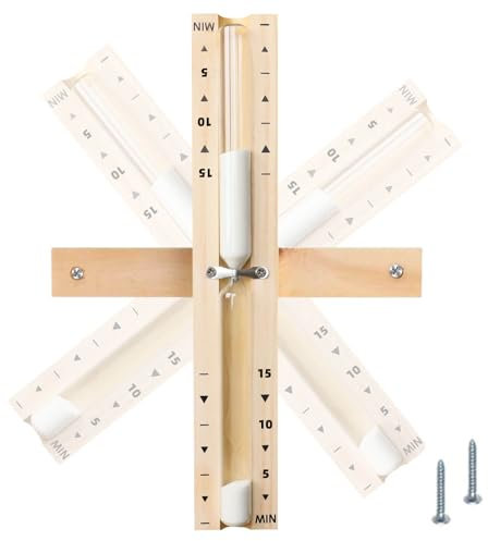 Sauna Hourglass Sand Timer 15 Minute, Heat Resistant 15 Min Wood White Clock, Sand Watch, Rotating Large Reloj De Arena, Wooden Hour Glass Sandglass for Sauna Room