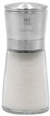 Macina Sale Manuale in Vetro e Acciaio Inossidabile da 14,5 cm, Macina Sale Manuale La Spezia, Made in Italy, Trita Sale Grosso Resistente, Duraturo e Elegante per la Tua Cucina - Bisetti