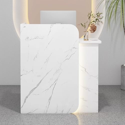 HOLGVE Empfangstheke, Kleiner Frontthekenschreibtisch, Empfangstresen mit LED-Leuchten, rechte hohe Verkaufstheke, großer platzsparender Rezeptionstheke am Vordertisch(Wit,55.1x17.7x39.3)