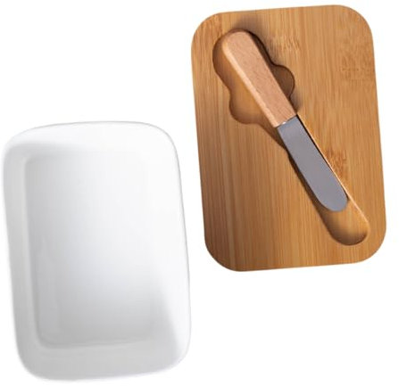 Gatuida Butterdose Aus Keramik Retro Schalter Platte Steingut Brotbehälter Quadratische Butterdose Mit Deckel Besteckschublade Dekorativ Obst Vintage Butterdose Mit Deckel Spender Bambus