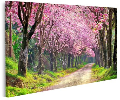 islandburner Bild auf Leinwand Blühende Kirschbäume auf dem Landweg für Schlafzimmer Naturliebhaber Wellness-Spa Bilder Wandbilder Poster