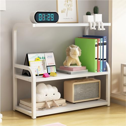 Numjeg Bücherregal, 3-stöckig, Schreibtisch, Holz, weiß, Metallregal, Schlafzimmerregal, großes Bücherregal, Organizer, Regal für Schreibtisch und Kommode, Wohnzimmermöbel