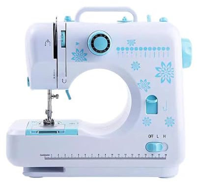 UUE Nähmaschine Anfänger, 12 Stichmuster Nähmaschine mit Fußpedal, Haushaltsnähmaschine mit Zusatzfunktionen, Strom und Batteriebetrieb Handnähmaschine mit LED Licht für Nähanfänger, Blau