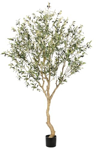 Realead 7FT Olive Trees Artificial Indoor - Tall Faux Olive Tree 7 Feet with Realistic Leaves and Natural Wood Trunk - Potted Fake Olive Tree for Modern Home Office Living Room Floor Decor Indoor