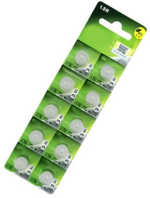 Ruiogoe AG13 Knopfzellenbatterien, 1,5 V, LR44, A76, 357, 357A, LR1154, SR1154, SR44, Knopfzelle, Ersatz für Uhr, 10 Stück