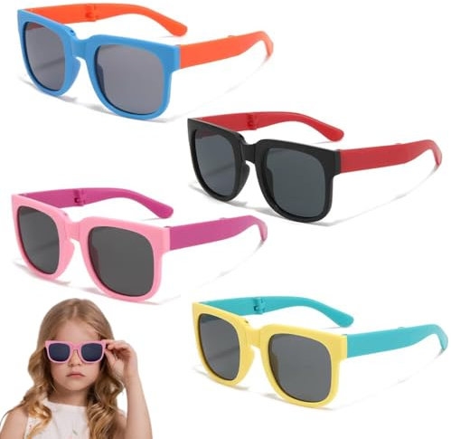 EIHI 4x doblar gafas de sol niños Gafas de sol para bebés Niño Niña Gafas de sol flexibles de polarizadas para niños para niñas de 3 a 10 años de edad