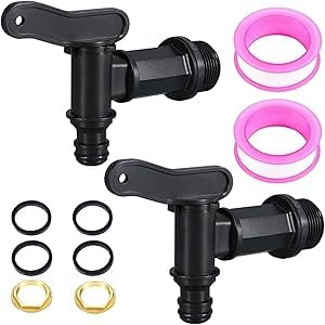 Raheem 2Pcs 3/4 Water Butt Tap with Brass Nut Snap-Fit BSP Thread Black Plastic Connector for Garden, Hosepipe, Rain Barrel, Outdoor Water Butt Replacement Universal Connector for Home Brew (Black)