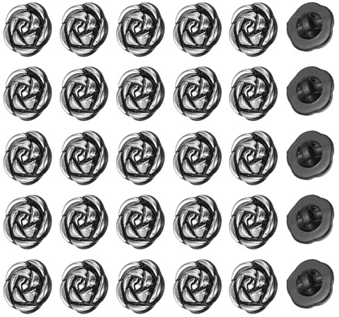PATIKIL 60 Pcs Botones De Rosa, 13mm 1/2 Botones Acrílicos Adorables Para Decoración De Ropa Accesorios De Costura Para Manualidades DIY Camisas Blusas Suéteres Negro/Plateado