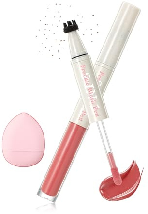 Freckle Blush Pen, 2 in 1 Fard Joue Rouge Classique & Caramel Freckle Stamp Crayon, Imperméable Longue Durée Waterproof, Faux Freckles Effet Naturel, Maquillage Blush Stick Crème, Cadeau pour Femme-03