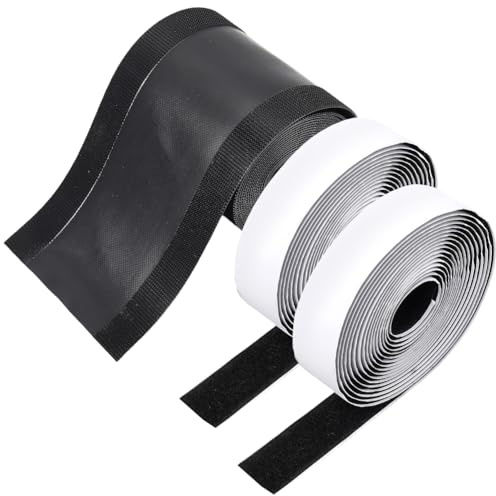 GORGECRAFT 3 Rouleau de 9 m de Gaine de Câble de Moquette Noire en Nylon et Polyester avec Fermeture Tactile Protection de Maintien de Câble avec Ruban Adhésif pour Sol de Bureau