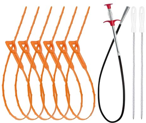 Destapacaños para Cabello Herramienta Destapacaños para Bañera | Juego de 9 Accesorios Reutilizables para Protección de Tuberías en Cocina Baño Dormitorio Estudiantil