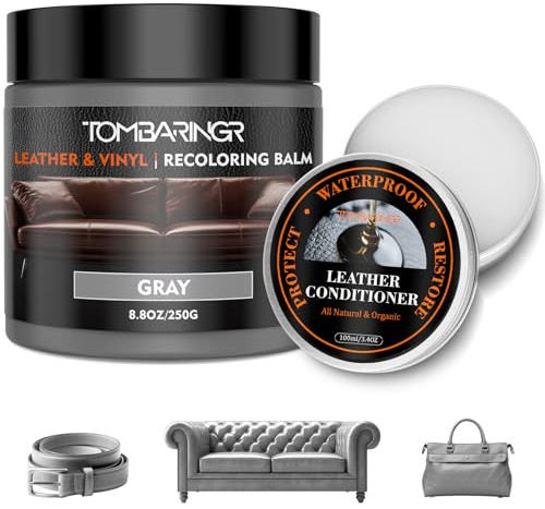 TOMBARINGR Leder Reparatur Set Grau – Flüssigleder & Lederfarbe mit Lederfett – Auto Lederpflege für Autositze, Sofas, Möbel, Vinyl & Schuhe – Leder Creme zum Färben & Kratzer Entfernen