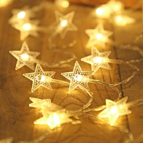Qoukonao Stern Lichterkette Mit Stecker, 20 LED Weihnachtssterne Lichterkette, Wasserdichte Beleuchtung Für Hochbett Weihnachtszimmer Wohnzimmer Baum