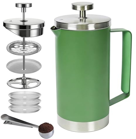 Wrobic Cafetiere - Cafetera de prensa francesa de 600 ml, acero inoxidable aislado de doble pared, sistema de filtración de 3 niveles, prensa francesa para el hogar, camping y oficina, (2 tazas a 4