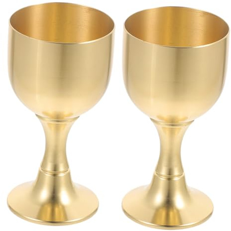 NIYANGLE 2 Pezzi Calici in Ottone Oro Stile Vintage Coppe per Offerte Resistente all Usura Facili da Pulire per Cerimonie Religiose e Decorazione Tempio
