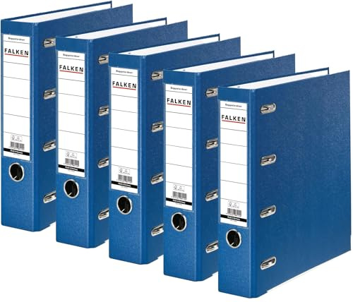 Original Falken PP Kunststoff-Doppelordner. Made in Germany. 7 cm breit für 2x DIN A5 quer Ablage mit Wechselfenster Kontoauszug-Ordner Ringordner (Kunststoffordner, blau, 5er Pack)