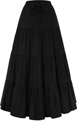 Scarlet Darkness dam renässans traditionell kjol medeltida hög midja maxi kjol, svart, M