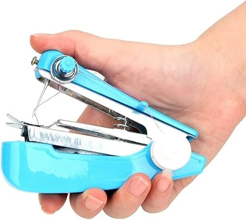 Blaue Handnähmaschine, tragbare Mini-Handnähmaschine, handliches Nadelarbeitswerkzeug, Mini-Nähmaschine, Handstich, Nähmaschine, Kunst, Handwerk und Nähen