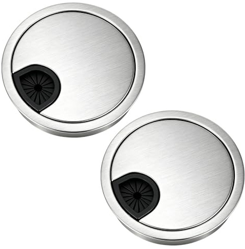FEIHS 2 Stück Schreibtisch Kabeldurchführung,80 mm Ausschnitt, abnehmbar | Zinklegierung,silber, Kabelumhüllung aus weichem Innenring,abriebfest,für Schreibtische und Arbeitstische in Plattenbauweise