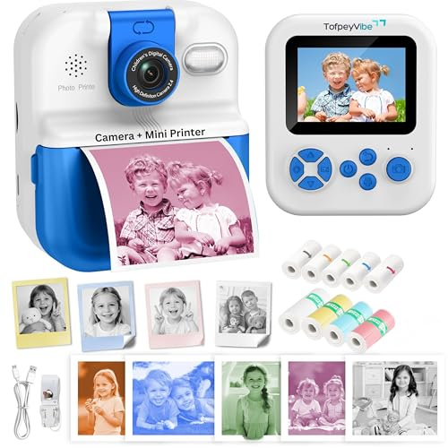 Kids Instant Print Camera with App & Bluetooth, Mini Printer Camera, AI Creative Printing, Prints in 5 Mono Colours, 180° Rotating Selfie Lens, 48MP, 1080P HD, Gift for Boys & Girls Age 6+ (Blue)