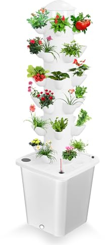 woshapce Système de culture hydroponique, 30 dosettes 6 couches, tour hydroponique de jardin avec réservoir d'eau de 10 L pour herbes, fruits et légumes d'intérieur, kit de culture aéroponique (blanc)