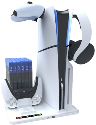 Convient pour PS5 SlimStation de refroidissement multifonctionnelle, pour PS5 Slim Console Station de refroidissement avec organisateur de disque, poignée de chargeur, support de casque