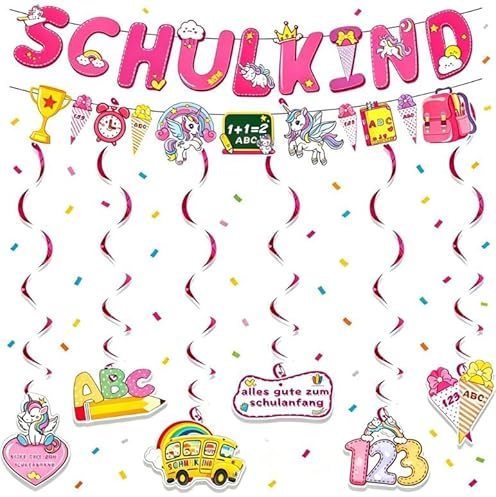 Einschulung Girlande Deko Mädchen 2026- Einschulung Girlande Hänge Schuleinführung Schulanfang Deko Banner, Schulkind Party für Junge Mädchen Einschulungsfeier Schulstart Klassenzimmer