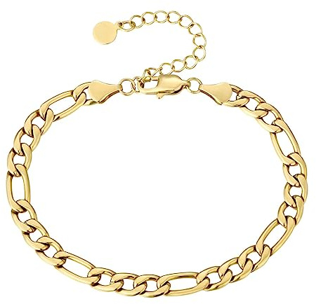 Skcess fotkedjor för kvinnor, rostfritt stål figarokedja vristlänk dam nickelfritt armband flicka guld/silver berlockarmband, 26,5 cm längd, Rostfritt stål, Ingen zirkonia