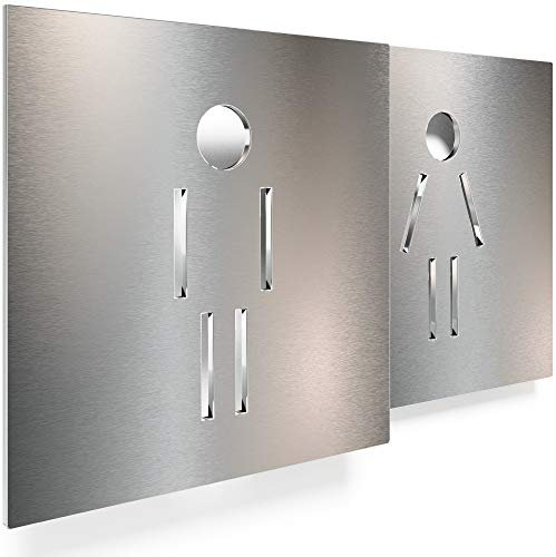 Edelstahl WC-Schilder Set - selbstklebend & pflegeleicht - Design Toiletten-Schilder T-05-E