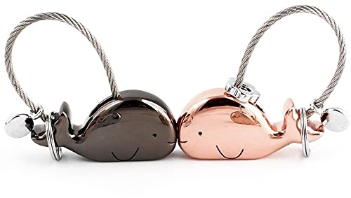 DOJoykey Porte-clés 1 paire de porte-clés en forme de baleine avec bouche magnétique, cadeau de Noël pour petite amie, alliage de zinc noir brillant et or rose
