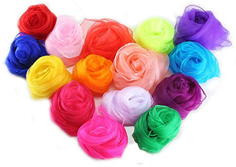 FOGAWA 15 Stück Jongliertücher Kinder Seidentücher Chiffontücher Tanztücher Gymnastiktücher Bunt Tanz Tücher Jonglieren Schals Sinnesspielzeug für Kindergarten Tanz Kindershow 60 x 60cm