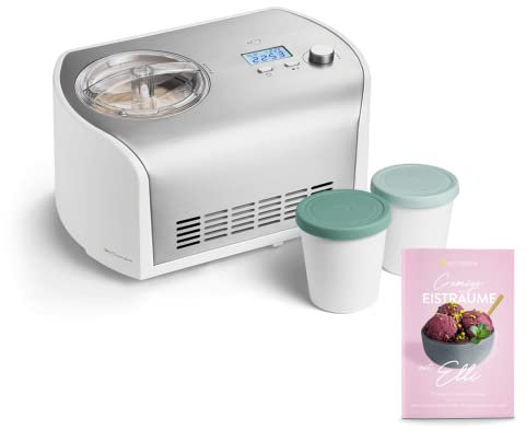 SPRINGLANE Gelatiera Elli con compressore autoraffreddante, gelatiera in acciaio inossidabile con contenitore per gelato rimovibile (Argento/Contenitore menta, 1,2 L)