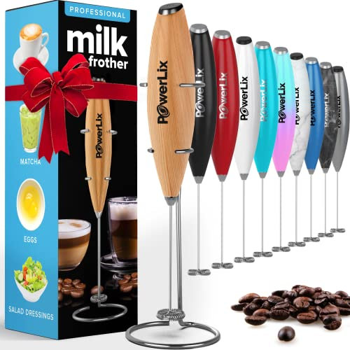 PowerLix Milk Frother Handheld Whisk - Electric Milk Frother Foamer with Stainless Steel Stand,15-20s, Powerful 19000rpm, Mini Drink Mixer Coffee Frother for Latte, Cappuccino, Hot Chocolate