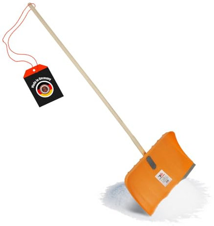 SHW-FIRE | Schneeschieber geschäumter Kunststoff 55 cm mit 150 cm Ovalstiel und robuster Alu-Profilkante, kältebeständig bis -40° für leises Schneeräumen | Made in Germany