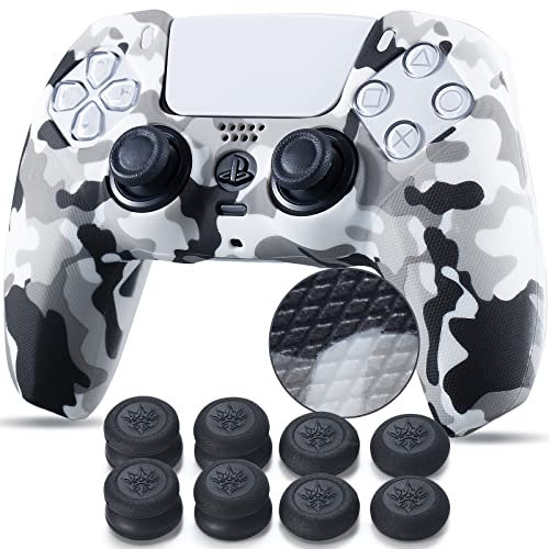 YoRHa Points Imprimé Housse Coques Autocollants en Silicone Skin Cover pour PS5 Dualsense Manette (Camouflage Blanc) x 1 avec Prises de Pouce x 10