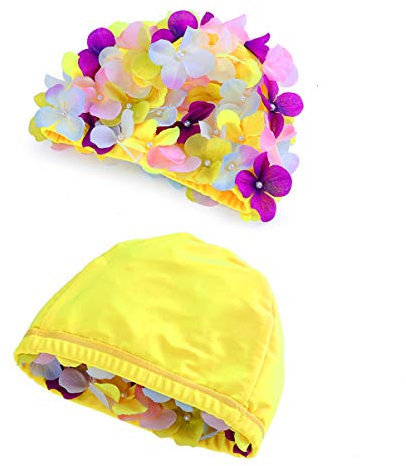 VOSAREA 1PC Swim Kappe Schwimmen Hut Mode Blume Bade Kappen Blumen Perle Stilvolle Urlaub Zubehör Geschenk für Frauen Dame Mädchen Haar Halten Haar Trocken