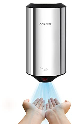 anydry Compatto Asciugamani Elettrico Automatico con Fotocellula,ad Alta velocità Asciugamani ad Aria Lucido Acciaio Inossidabile 1350W