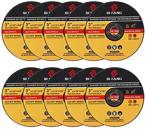 SI FANG 10 discos de corte de metal de 75 mm, ruedas de corte de eje de 9,5 mm, para amoladora de troquel, discos de corte de acero inoxidable de 3 x 1/16 x 3/8 pulgadas