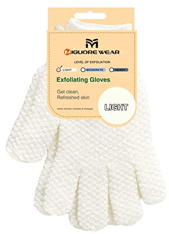 Migliore Wear Peelinghandschuh Exfoliating Gloves für Körper & Gesicht – Effektives Körperpeeling Peeling Handschuh Duschschwamm Luffa für Abgestorbene Haut, Ingrown Hair