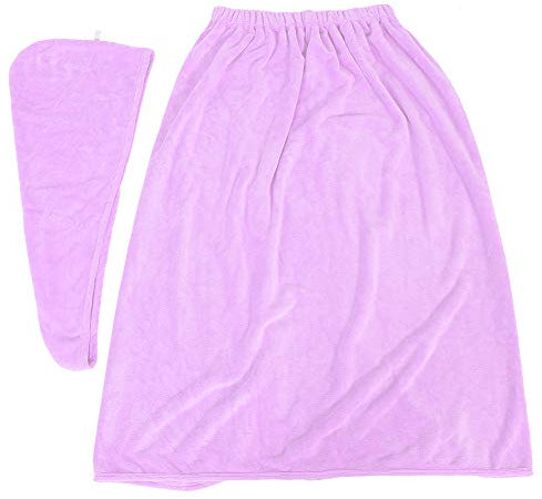 Körpertuch Wrap, Frauen Body Wrap Set Bademantel Haartrockenhaube Weiches Mikrofaser Badetuch für Schönheitssalon(Helles Lila)