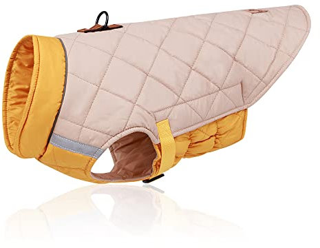 Hunde-Winterweste, warme reflektierende Winterjacke mit D-Ring, kaltes Wettermantel für mittelgroße und große Hunde, Größe L (gelb)