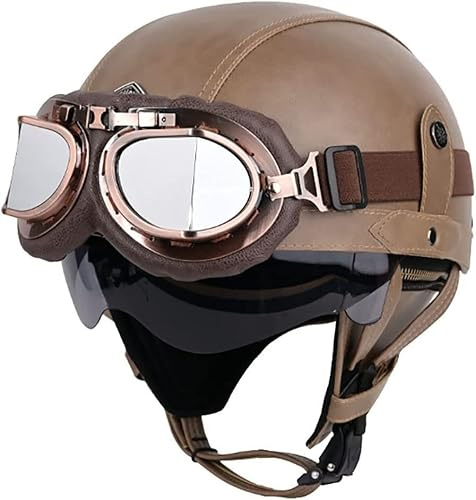 Demi Jet Caschi Moto Pelle Casco Moto Mezzo con Occhiali,Aperto Casco per Moto ECE Omologato Portatile Jet Casco Scodella per Uomo Donna Casco Moto Scooter Touring Casco ( Color : L , Size : 59~60cm )